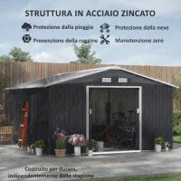 Casetta da Giardino 12.4m² con Fondazione, 4 Prese d'Aria e 2 Porte Scorrevoli, Capanno Porta Attrezzi in Lamiera d'Acciaio, 340x386x200 cm, Giallo