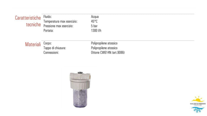 Dosatore Polifosfati anticalcare anticorrosivo da 1/2" con cristalli