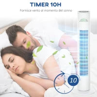 Ventilatore a Torre 45W a 3 Modalità e 3 Velocità con Timer da 10h, in ABS, Ø22 x 77A cm, Bianco