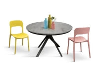 PAZZO DESIGN Tavolo Allungabile con Gambe Incrociate rotondo, Made in Italy, Basamento Nero, Grigio cemento