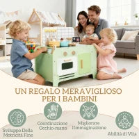 Set Cucina Giocattolo in Legno per Bambini da 3+ Anni con 15 Accessori, Verde