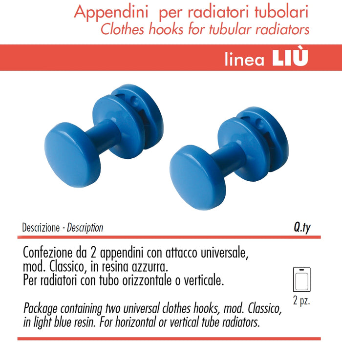 Pika' 2 appendini per radiatori liu' classic colore blu