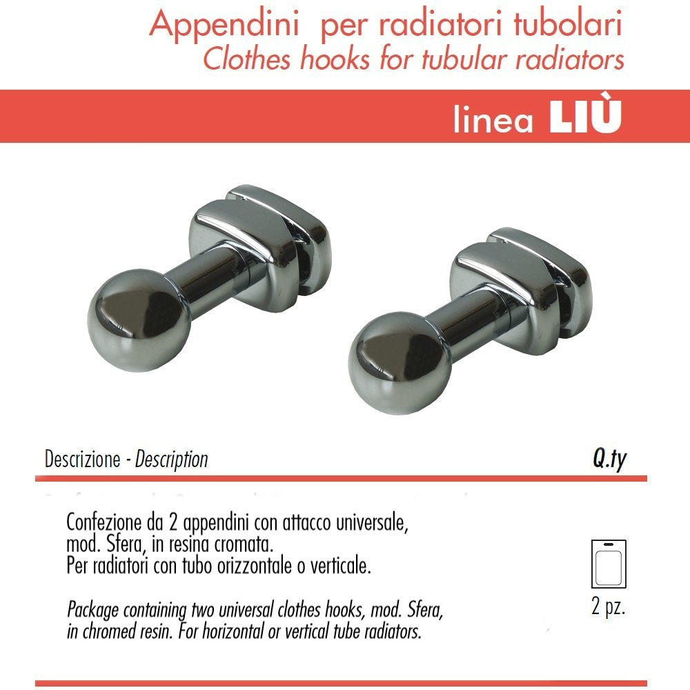Pika' 2 appendini per radiatori liu' sfera colore cromato