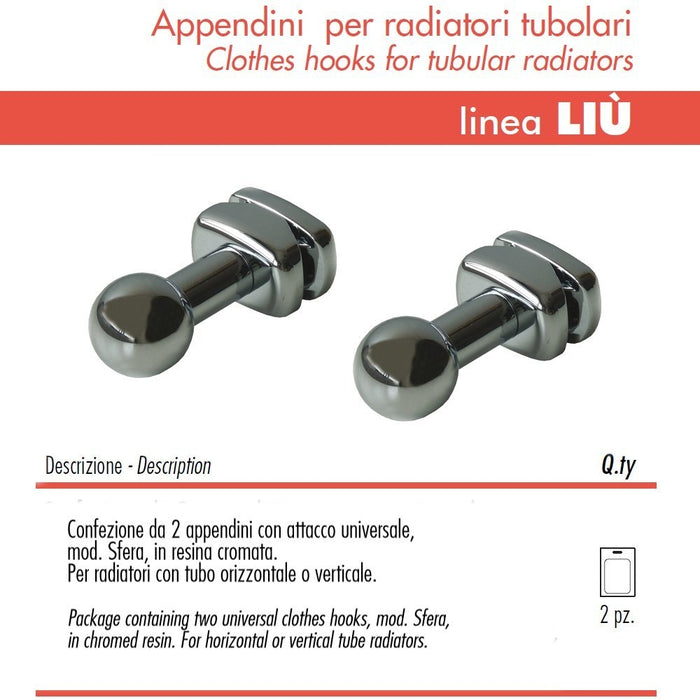 Pika' 2 appendini per radiatori liu' sfera colore cromato