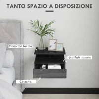 Set da 2 Comodini Moderni Sospesi con Cassetto e Mensola in Legno 35x32x22.5cm, Nero Lucido