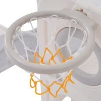 Scivolo Multifunzione 6-in-1 per Bambini con Rampa, Doppia Piattaforma, Armadietti, Canestro e Scala, in Polietilene ad Alta Densità, 174x150x95 cm - Scivolo da Giardino per Bambini, Grigio+Bianco