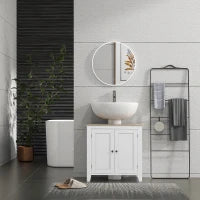 kleankin Mobile Sottolavabo Bagno a U con Ripiano Regolabile Interno, in MDF, 60x30x60 cm, Bianco e color Legno