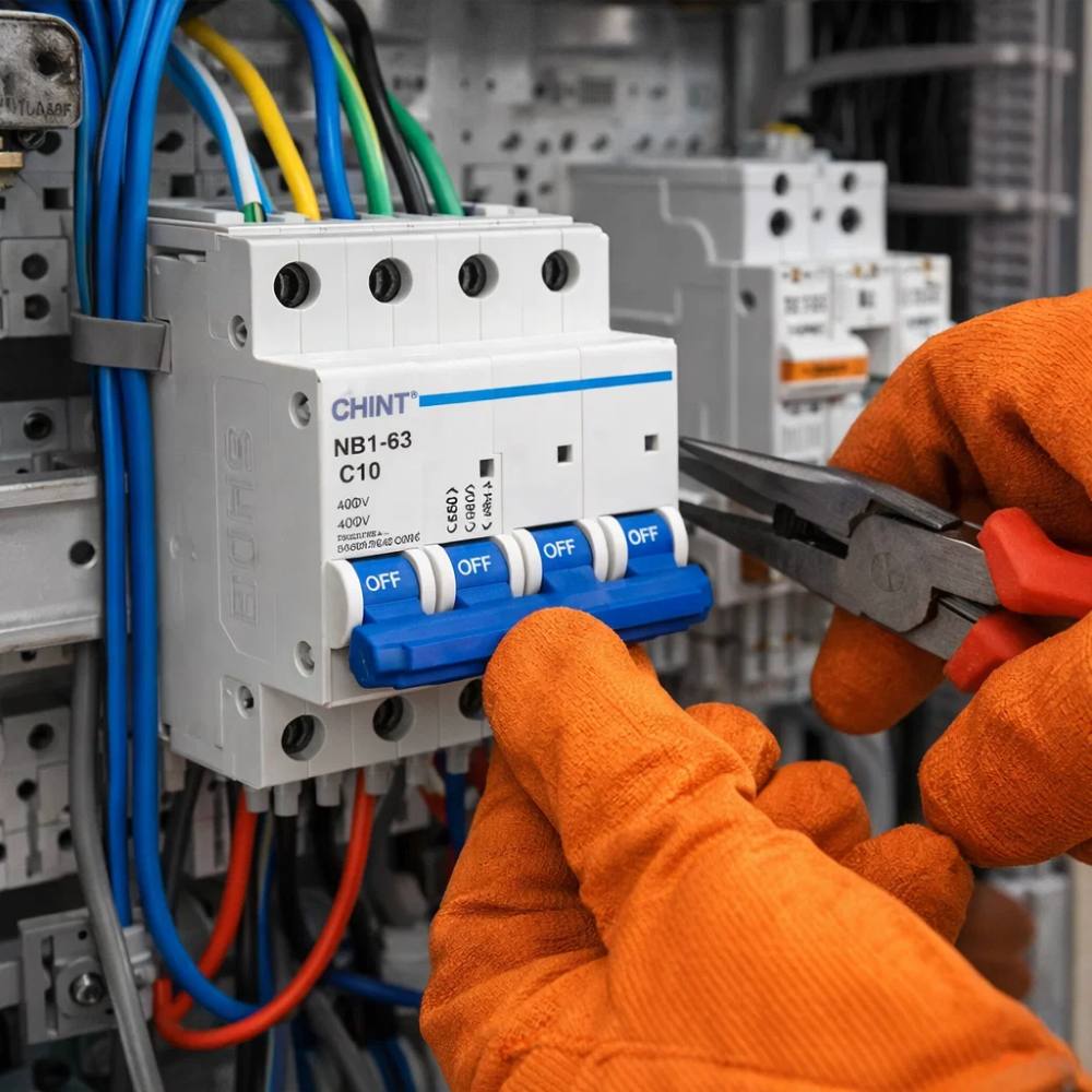 Interruttore magnetotermico 4p 6ka curva c chint serie nb1-63 da quadro din *** ampere 10 ampere, confezione 1
