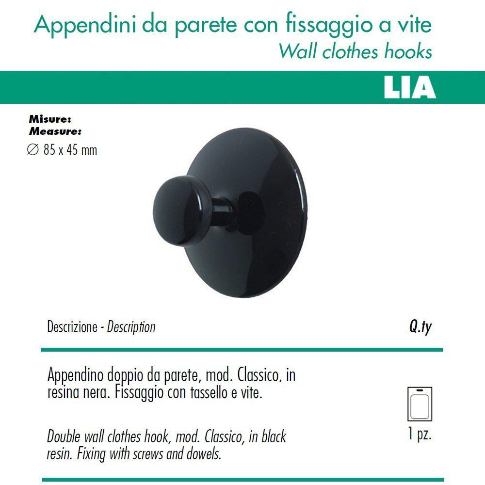 1 appendino da parete classic disco fissaggio a muro nero