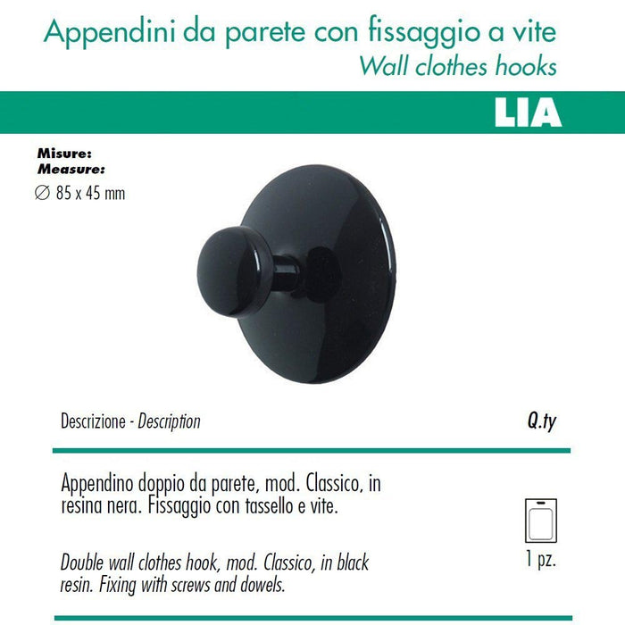 1 appendino da parete classic disco fissaggio a muro nero