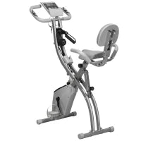 Cyclette Pieghevole 2 in 1, Resistenza Magnetica Regolabile 8 Livelli, Bici da Fitness con Sensore di Frequenza Cardiaca, Elastici per Braccia, Schermo LCD, Volano 2.5kg, Grigio