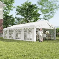 Gazebo da Giardino 8x4m in Acciaio con Pareti Rimovibili e Finestre Trasparenti, Bianco
