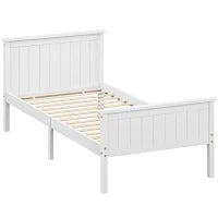 Struttura letto singolo in legno massiccio con doghe, testata e pediera, 100 x 210 cm Bianco