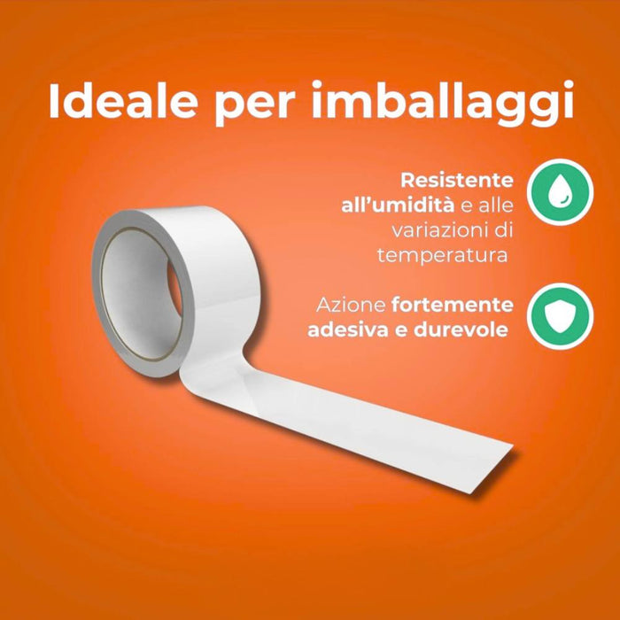 Kit 6 nastro adesivo silenzioso bianco 50x132m per imballaggi continui