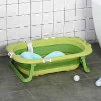 Vaschetta Bagnetto Pieghevole per Bambini 0-3 Anni con Cuscino Regolabile Azzurro e Piedini Antiscivolo, 80x53.9x20.8cm Verde