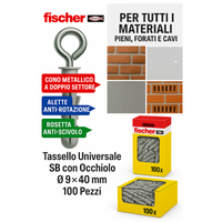 Tassello espansione occhiolo aperto fissaggi fischer sb 9/1 (9mm) 100 pz