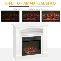 Camino Elettrico con Effetto Fiamma LED Regolabile 1800 W, Telecomando, Timer e Ripiano Integrato, Bianco