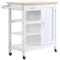 Carrello da Cucina con 1 Cassetto, 1 Armadietto e 1 Ripiano a 3 Livelli, 92x40x84cm, Bianco