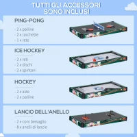Tavolo da Gioco 6 in 1 con Calcio Balilla, Biliardo, Air Hockey, Ping Pong, Anelli e Hockey su Prato, 118x104x71 cm