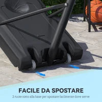 Canestro Basket Altezza Regolabile 160-305cm, Base con Ruote e Struttura in Acciaio, Tabellone in PVC Trasparente