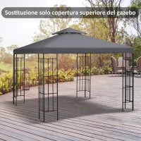 Tetto di Ricambio per Gazebo 3x3m a 2 Livelli e Resistente ai Raggi UV, Grigio Scuro
