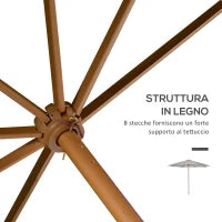 Ombrellone da Giardino 3 m con Palo in Legno, 8 Stecche e Parasole in Poliestere, Grigio