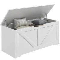 Cassapanca in Legno con Cerniere di Sicurezza, Panca Contenitore Capacità 127L, 100x40x45cm, Bianco