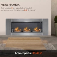 Caminetto a Bioetanolo da Parete in Acciaio Inossidabile Inodore con 3 Serbatoi 1.5LT, 136 x 14 x 54cm, Argento e Nero