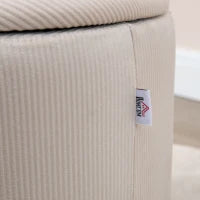 Set di 2 Pouf Contenitore Salvaspazio Rotondi e Imbottiti in Velluto a Coste, Bianco