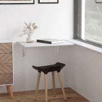 Tavolino a Muro Pieghevole Salvaspazio in MDF e Telaio in Metallo, per Cucina Salotto, Bianco, 60x40x20cm