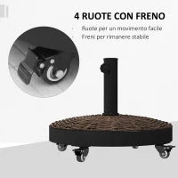 Base per Ombrellone da Giardino Rotonda a 4 Ruote con Freni, in Acciaio e Resina, Ø52x41 cm, Bronzo e Nero