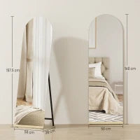 Specchio da Terra a Figura Intera senza Cornice, con Base in Legno, 160x50 cm, Trasparente