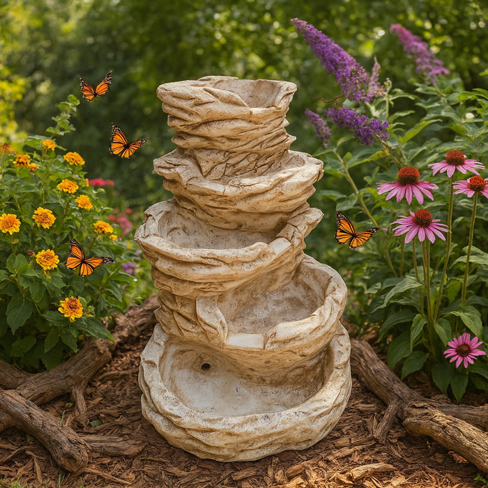 Fontana giardino niagara marrone calcestruzzo senza rubinetto 70 x 60 x h.95 cm