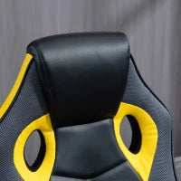 Sedia Gaming Ergonomica, Poltrona da Ufficio Girevole con Rotelle in Similpelle Nera e Gialla, Altezza Regolabile