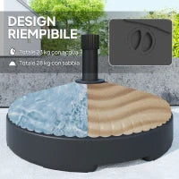 Base per Ombrellone Ø3 m max Riempibile con Acqua o Sabbia, in HDPE Nero, Ø55x30 cm