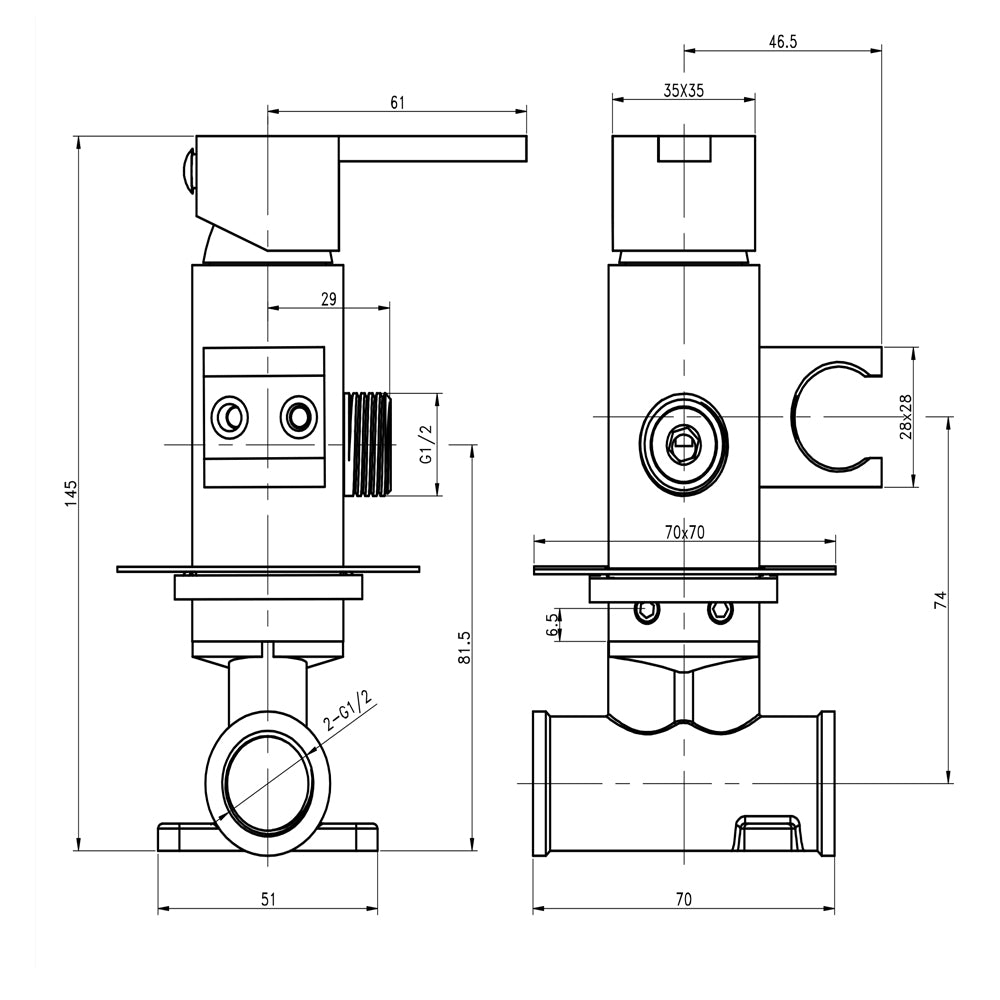 Ogomondo kit idroscopino acqua calda e fredda shut-off azionamento a leva ottone *** finitura- cromato quadro, confez...