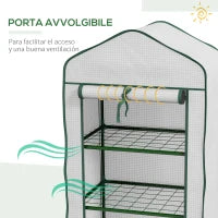 Mini Serra da Giardino con Copertura in PE, 3 Ripiani e Porta Avvolgibile, 59x39x127cm, Bianco