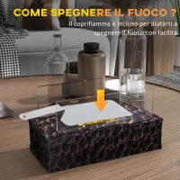 Camino a Bioetanolo da Tavolo con Bruciatore da 1.15L e Pannello in Vetro, 33x16x18cm, Nero