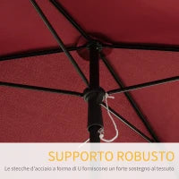 Ombrellone da Giardino Rettangolare e Regolabile con Palo in Alluminio, 2x1.3x2.5 m, Rosso Vino