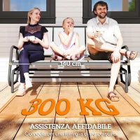 Panchina a Dondolo da Giardino a 3 Posti in Metallo e Tessuto a Rete Traspirante, 147x70x85cm, Beige