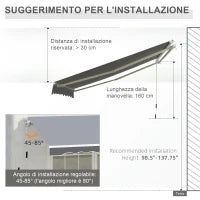 Tenda da Sole da Esterno Avvolgibile Manualmente in Alluminio e Poliestere, 2.5x2 m, Grigio e Bianco