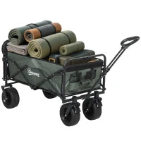 Carrello da Giardino da 95L Pieghevole con Pannello Apribile, in Acciaio e Poliestere, 125x48x78-102 cm, Verde