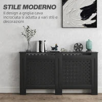 Copritermosifoni in Legno MDF Traforato a Croce con Ripiano e Fissaggio a Muro, 152x19x82 cm, Nero
