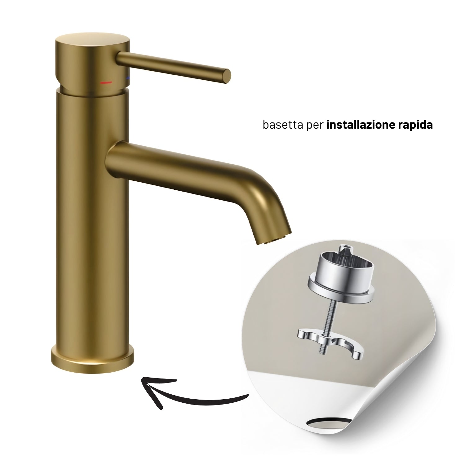 Miscelatore monocomando jazz per lavabo installazione rapida *** finitura- oro matt satinato, confezione 1