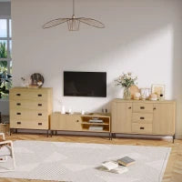 Mobile Buffet con 2 Armadietti, Ripiano Regolabile, 3 Cassetti, Stile Contemporaneo, 120L x 39,5l x 77H cm, Legno naturale