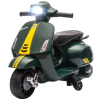 Moto Elettrica per Bambini con Licenza Vespa, Batteria Ricaricabile 6V, Rotelle e Luci, Età 2-6 Anni, Verde Scuro