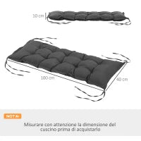 Cuscino per Panchina da Giardino con Laccetti e Imbottitura Spessa, 100x40cm, Grigio Scuro