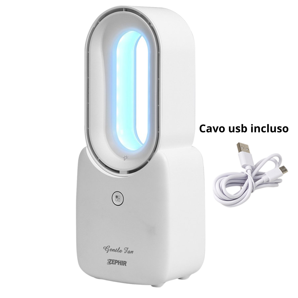 Zephir ventilatore da tavolo ricaricabile no pale 3 velocità 7 colori di luce