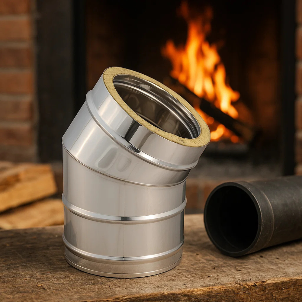 Curva 45° doppia parete acciaio inox Ø 150/200 mm spessore 0,5 mm canna fumaria