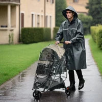 Passeggino per Cani Piccoli Pieghevole a 3 Ruote con Copertura Antipioggia e Cestino, Cachi